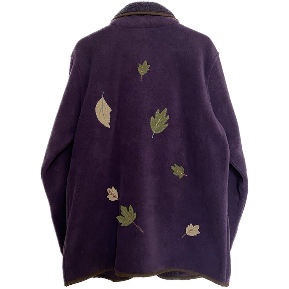 Northern Reflections Fleece Jacket Women Small Purple Applique Leaves Granny 90s - Picture 2 of 16